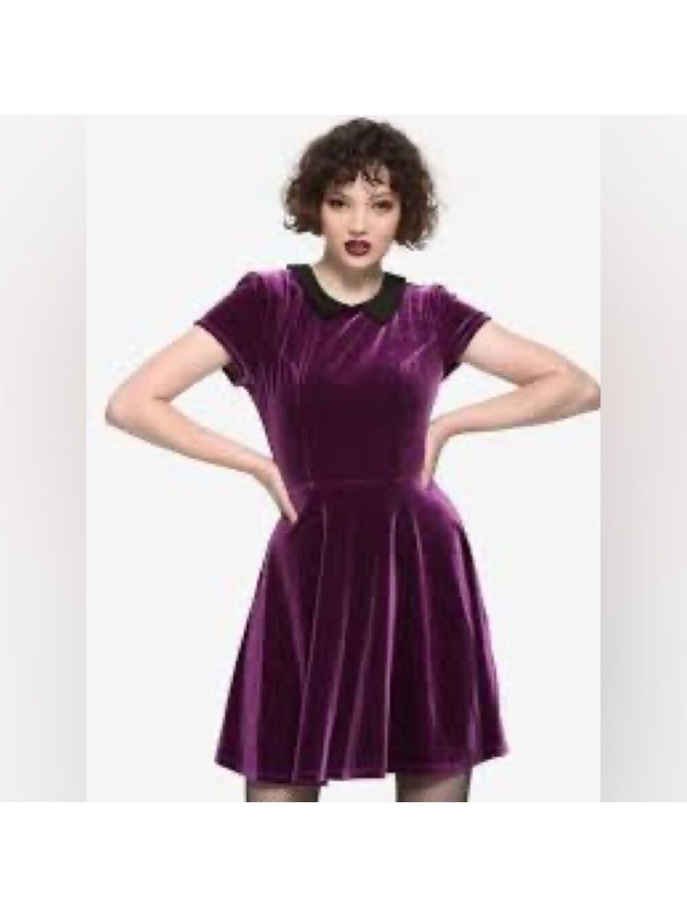 Hot Topic Purple Velvet Short Sleeve Collared Mini Dress XS NWOT